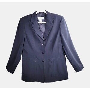 Papell Gerry Webber Blazer Jacket Womens 10 Navy Blue Zipper Pockets Lined